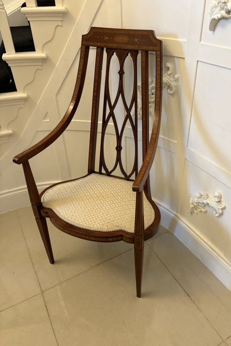 Unusual Antique Victorian Inlaid Mahogany Armchair - Image 6